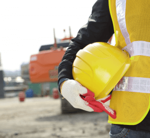 Health and safety stock image, high vis jacket and hard hat