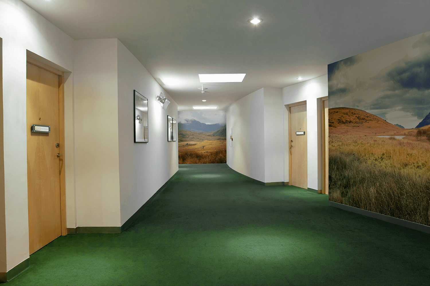 corridor with wallpaper Glass Signage